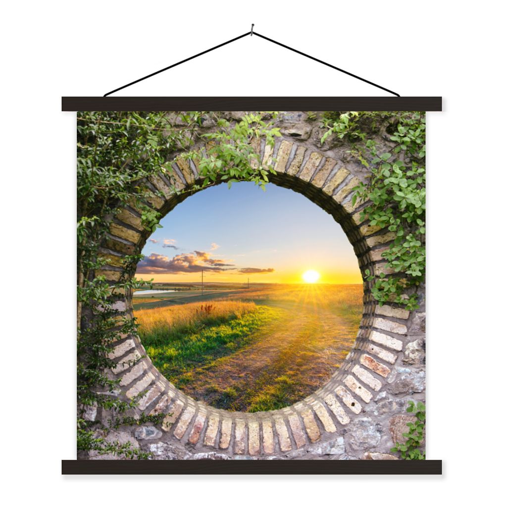 MuchoWow Textilposter Landleben - Ausblick - Sonne 40x40 cm mit schwarzem Rahmen - Fotos