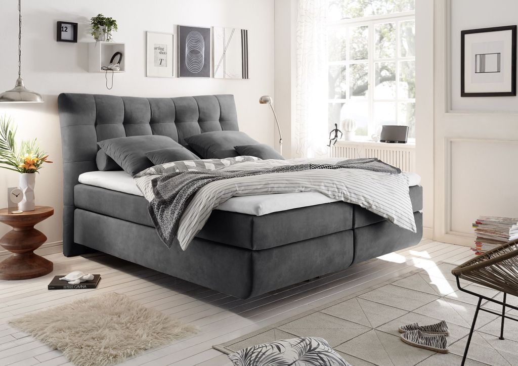 Boxspringbett MALIBU3 180cm dunkelgrau Funktionspolsterbett Produktbild 