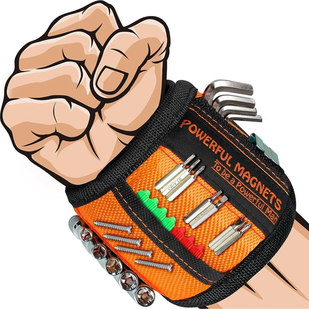 Porte-outils Magnétique de Poignet Orange pour Bricolage et Montage