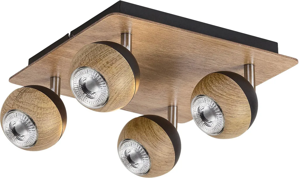Éclairage de plafond pour grand salon en bois chêne 4 spots GU10 Arthur