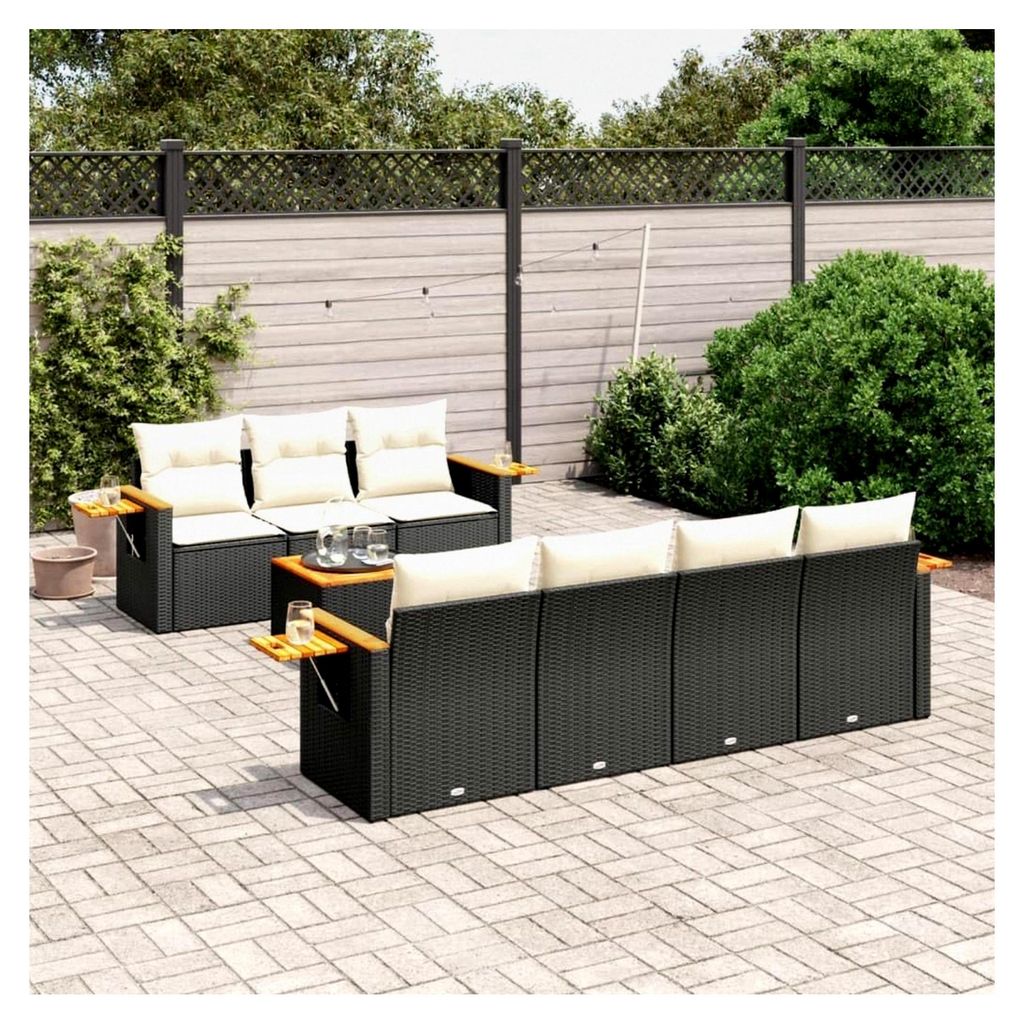 8-teiliges Garten-Sofagarnitur mit Kissen Schwarz Poly Rattan