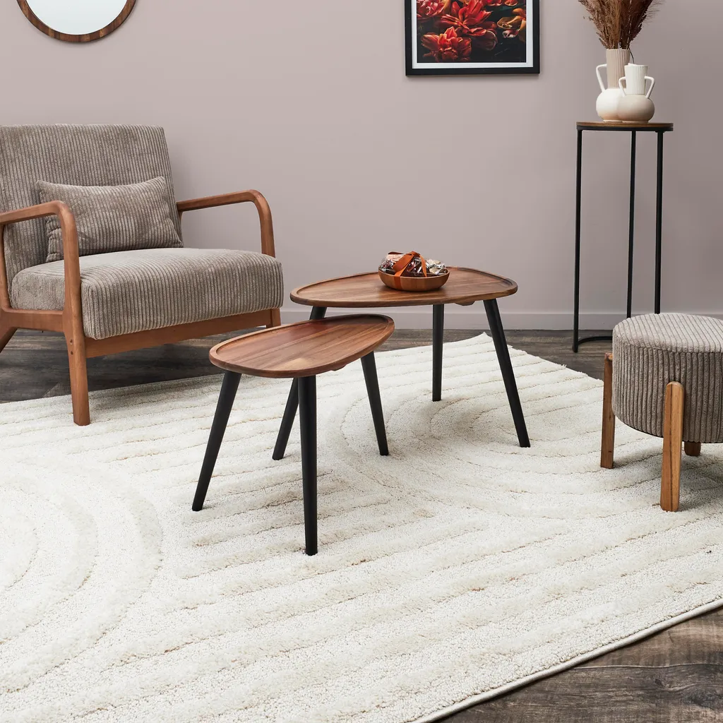 Tables Basses Gigognes en Forme de Galet en Bois d'Acacia Lot de 2