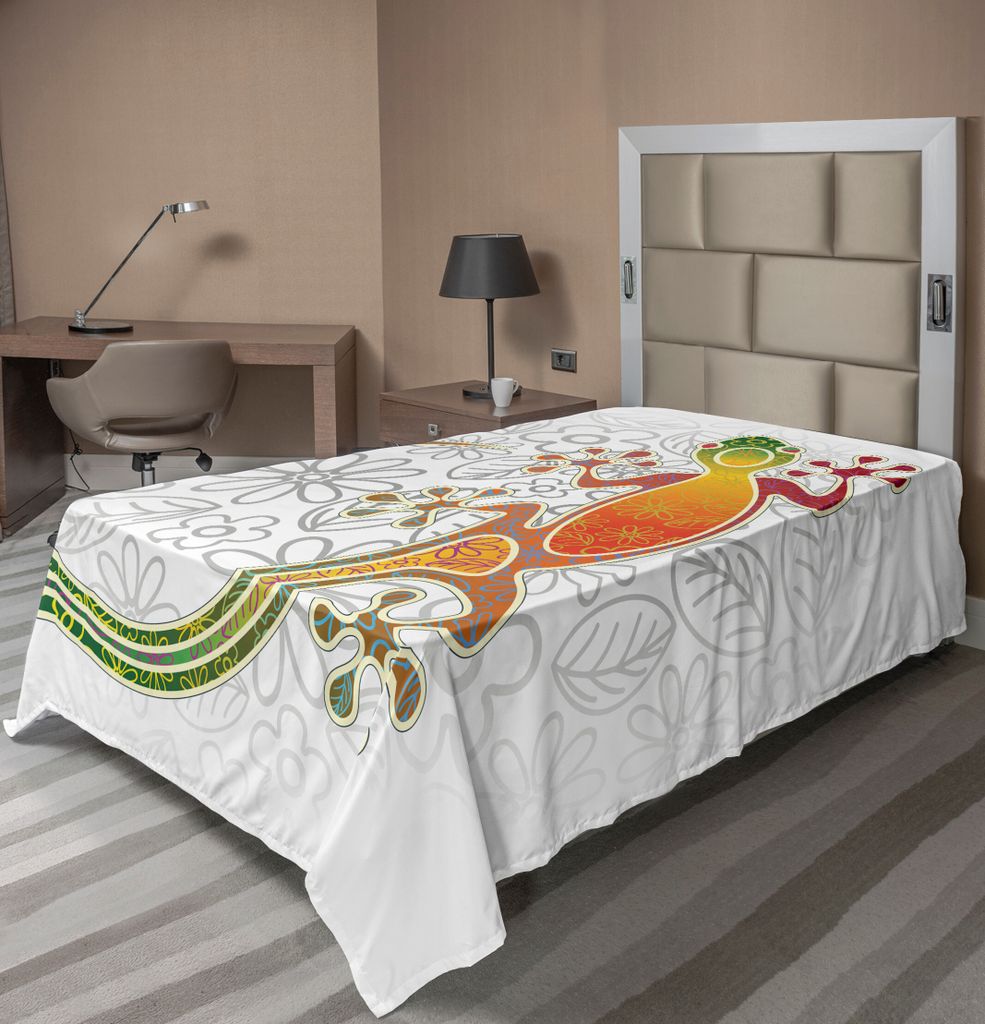 ABAKUHAUS Batik Bettlaken, Gebürtiger südostasiatischer gemeiner Haus-Gecko-Mond-Eidechsen-tropisches Monster-Grafikdesign, weiches bequemes ober...