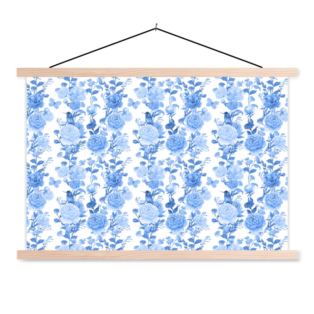 MuchoWow Textilposter Blumen - Rosen - Blau 60x40 cm mit holzfarbenen Rahmen - Bilder
