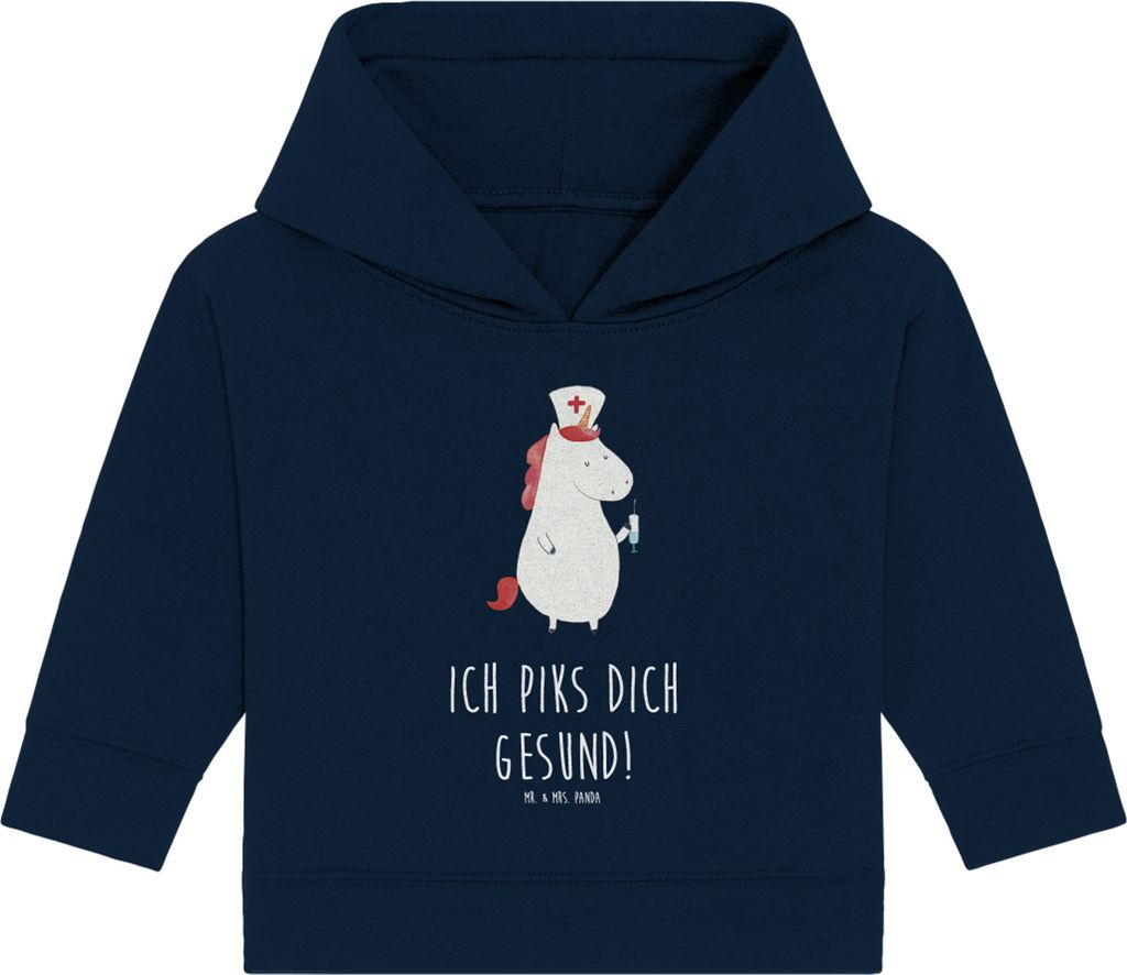 Mr. & Mrs. Panda Organic Baby Hoodie Einhorn Krankenschwester 24. - 36. Monat - French Navy - Geschenk, Ärztin, Krankenpflegerin, Kapuzensweatshir...