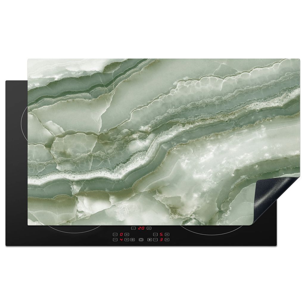 KitchenYeah Herdabdeckplatte Marmor - Türkis - Marmoroptik - Luxus , 83x51cm, Küche Deko, Glaskeramikkochfeld Herdabdeckung, Abdeckplatte fùr ...