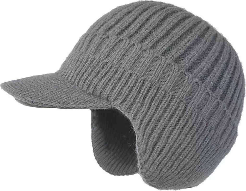 Herren-Strickmütze mit Fleecefutter, Allwetterschutz, Ohrenschutz, dehnbares Design, winddicht, Wintermütze