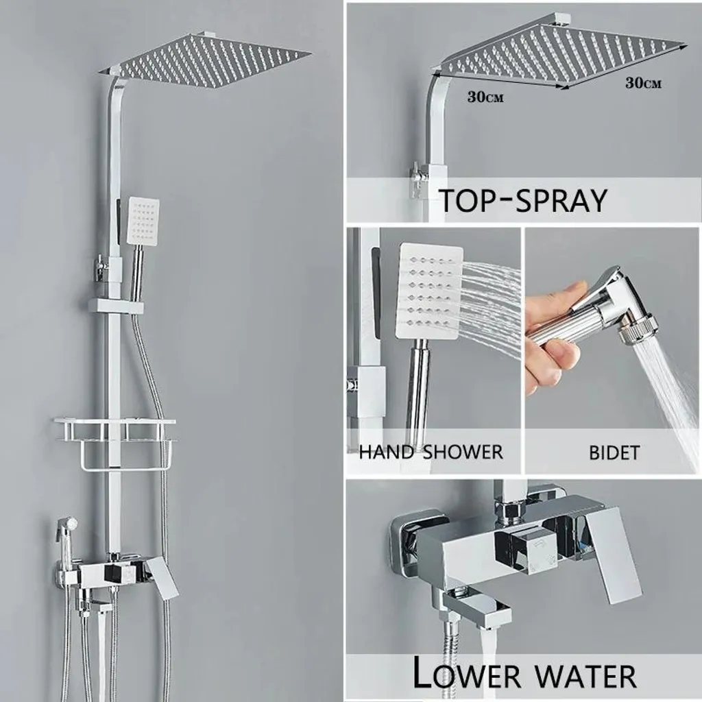 Ensemble de douche complet avec mitigeur monocommande et bec rotatif