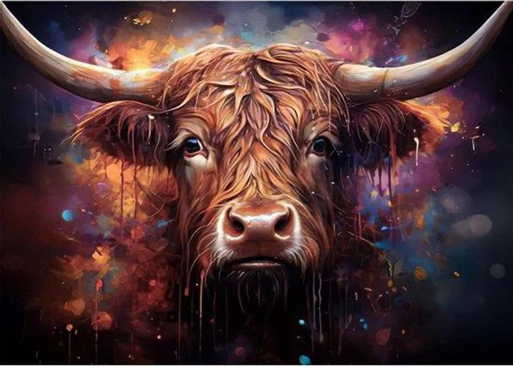 Kit Canevas Diamant 5D Highland Cow Effet Brillant Complet 30x40 cm DIY