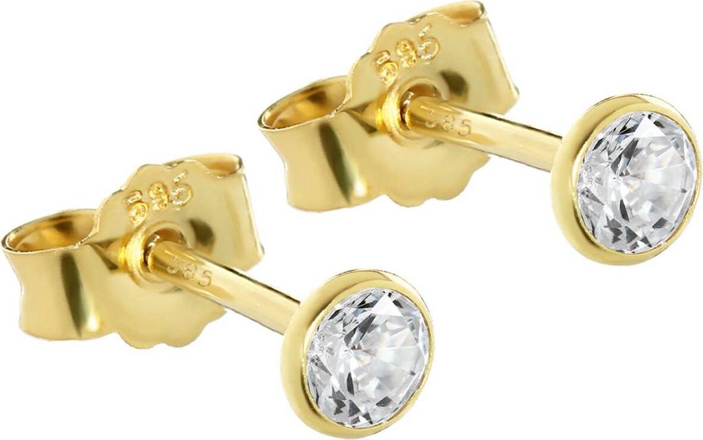 Paar Ohrstecker Echt Gold 585er 3,5mm Cubic Zirkonia Damen Herren Kinder 1748