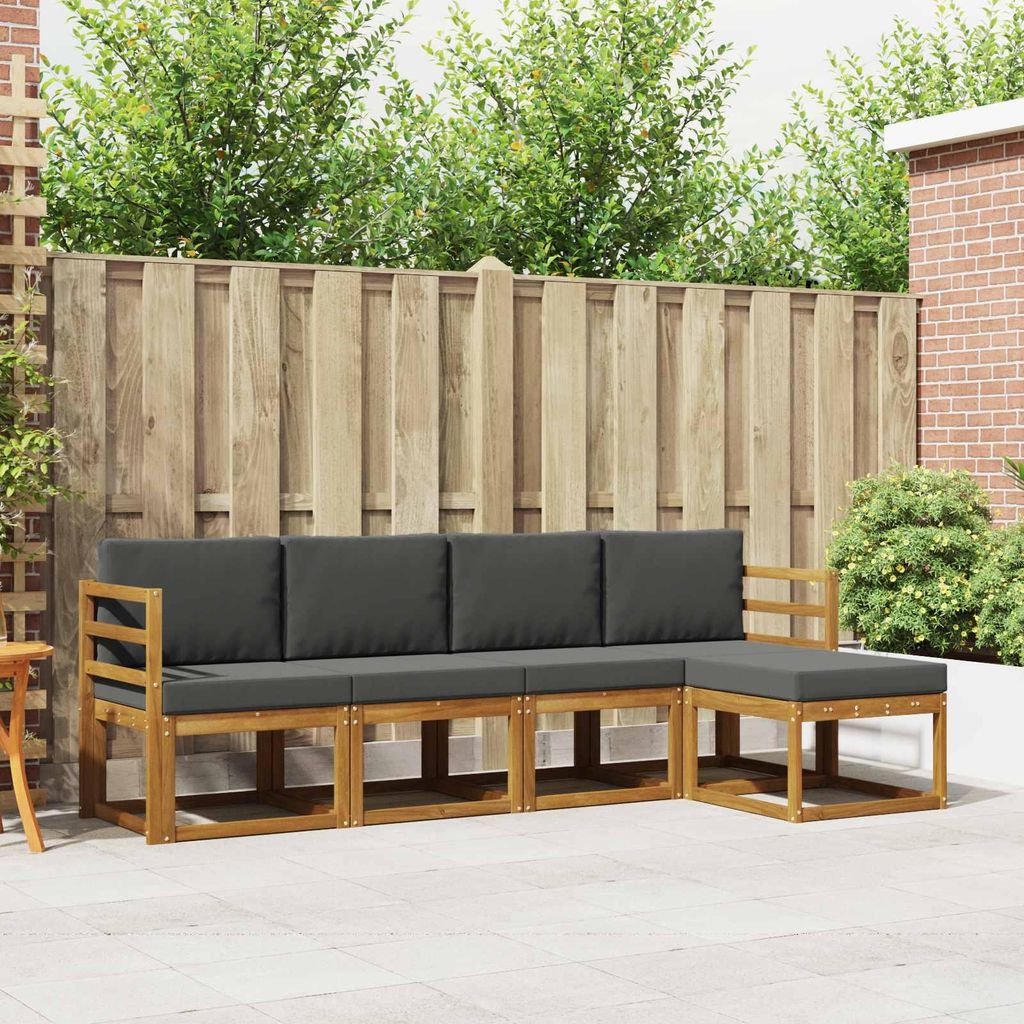 Outdoor-Sofagarnitur - VIDAXL - Terrassen-Sofa - mit Kissen - 5 pcs - Natur und Anthrazit
