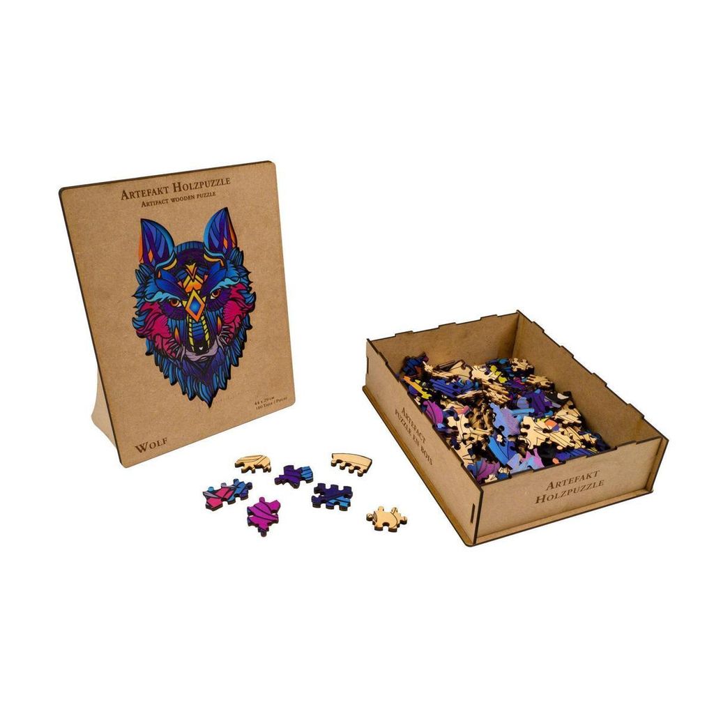 Philos Holzpuzzle Tiere 2 in 1 Wolf 180 Teile in Holzbox