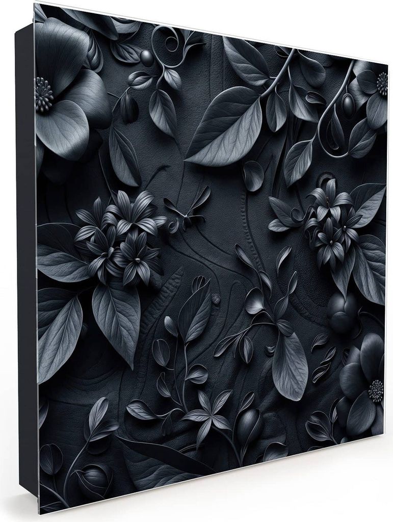 Nachbildung-Schlüsselkasten, Magnetpinnwand und Memoboard mit Glasfront Motiv Blumenmuster Dunkel