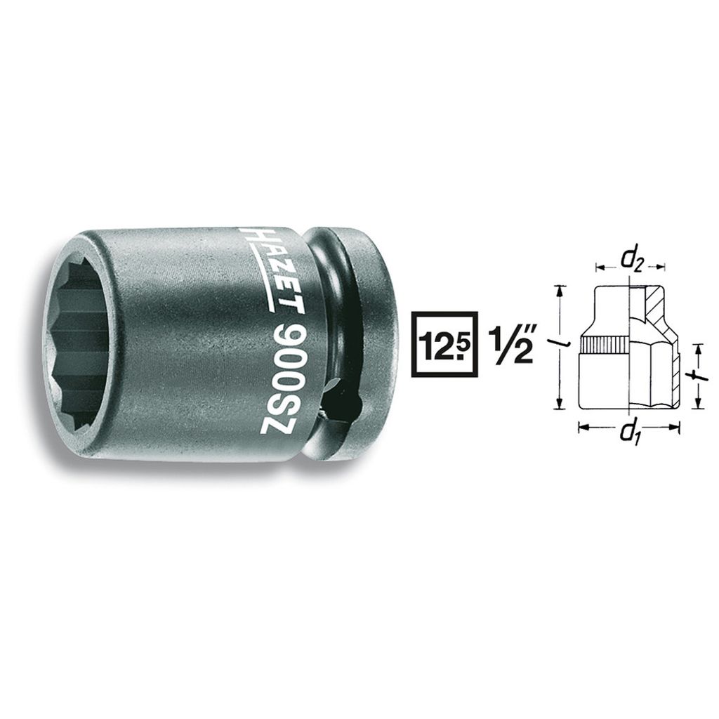 Hazet Schlag-Maschinenschrauber Steckschlüsseleinsatz 900SZ-17, 1/2 (12,5 mm) Vierkant hohl, Außen Doppelsechskant-Tractionsprofil, SW 17 mm