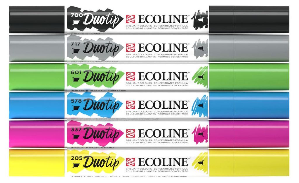 Ecoline Duotip, 6 Stück(e), Schwarz, Cyan, Grau, Hellgrün, Produktbild 