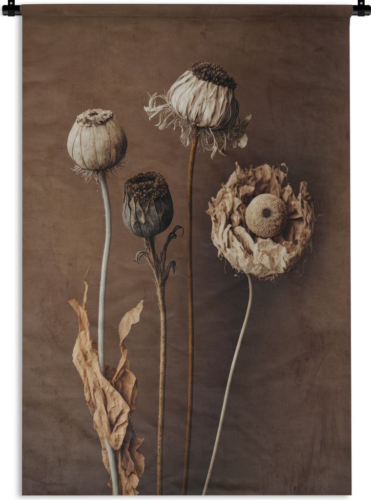 MuchoWow Wandteppich Wandbehang Blumen - Pflanzen - Trockenblumen - Braun 60x90 cm Tapisserie Dekoration Wandtuch - Foto-Teppich - Abwaschbar