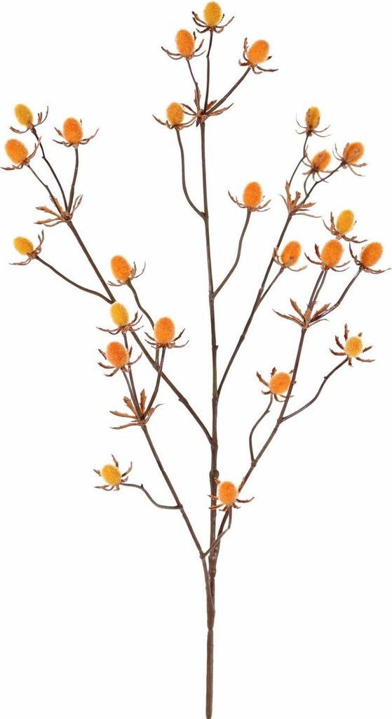 artplants.de Plastik Edeldistel Loukas, gelb-orange, 70cm, Ø1,5cm - Textilblume Mannstreu