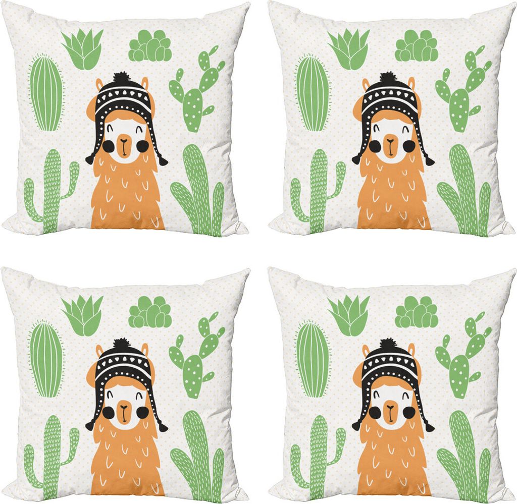 ABAKUHAUS Hipster Kissenbezug Set (4 Stück), Lama in Hutlächeln, Moderner Doppelseitiger Digitaldruck, 40 cm x 40 cm, Mehrfarbig