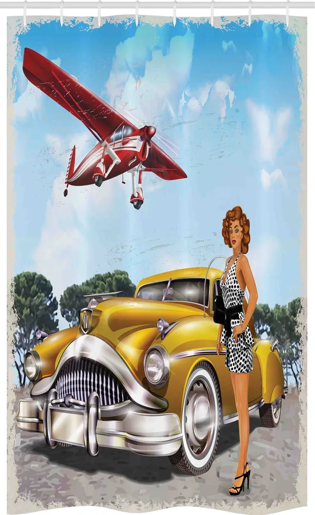 Tenda Bagno 120x180 Pin-up Biplano Vintage ABAKUHAUS Idrorepellente
