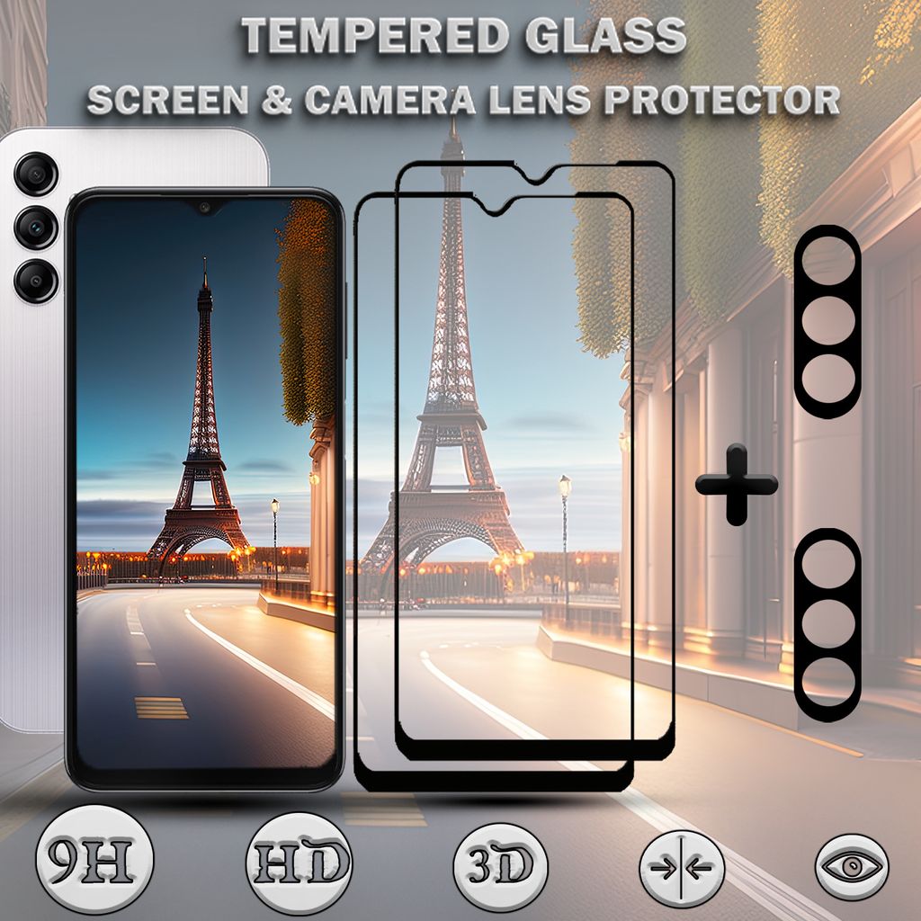 2-Pack SAMSUNG A15 Displayschutzfolie und 2-Pack Objektivschutz aus 9H gehärtetem Glas