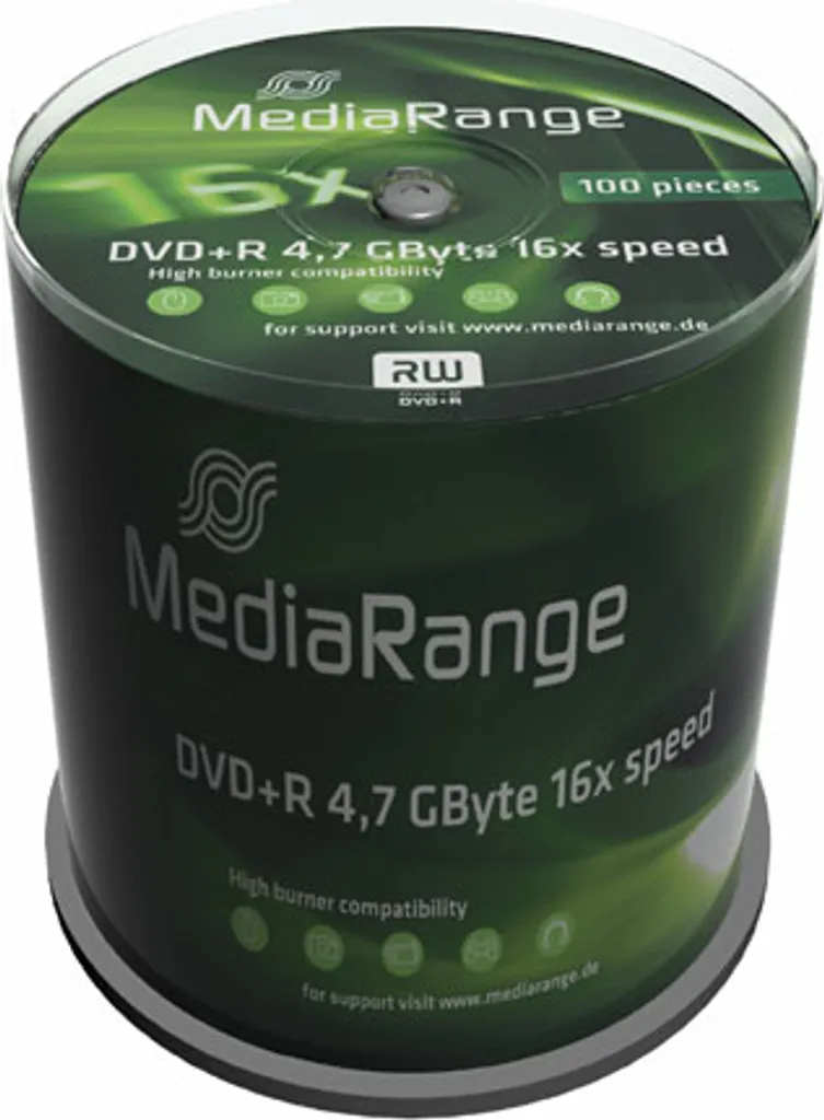 MediaRange DVD+R 4.7GB 16x Haute Vitesse MR443 Broche de 100 Unités