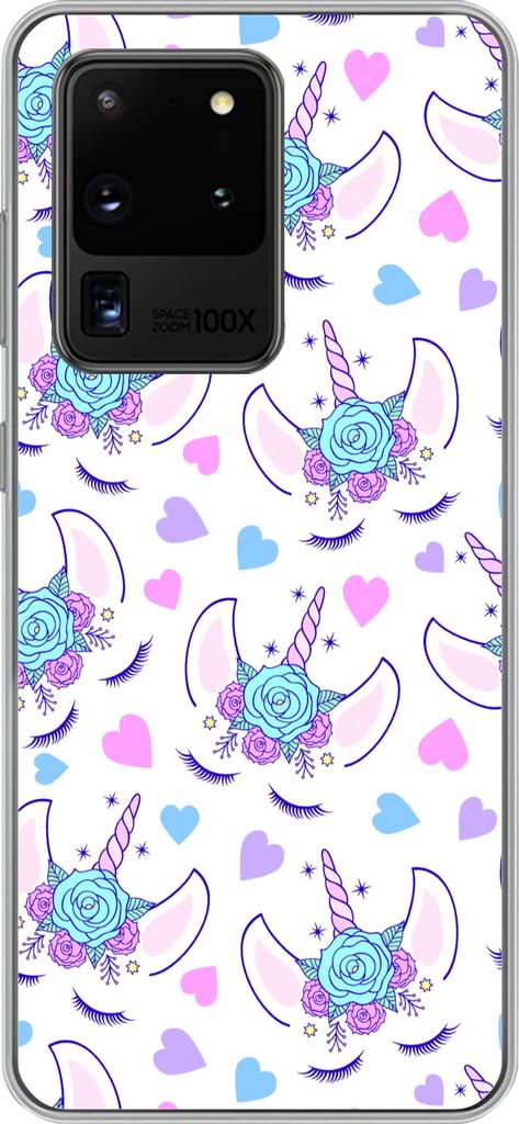 MuchoWow Handyhülle Schutzhülle Hülle für Telefoonhoesje Samsung Galaxy S20 Ultra Mädchen - Einhorn - Blumen - Muster - Mädchen - Kinder - ...