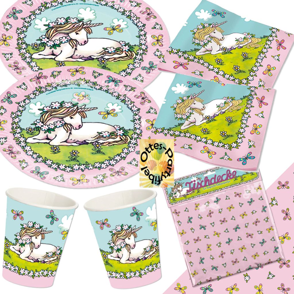 Einhorn-Party-Set 53tlg. - für 16 Gäste Teller Becher Servietten Tischdecke