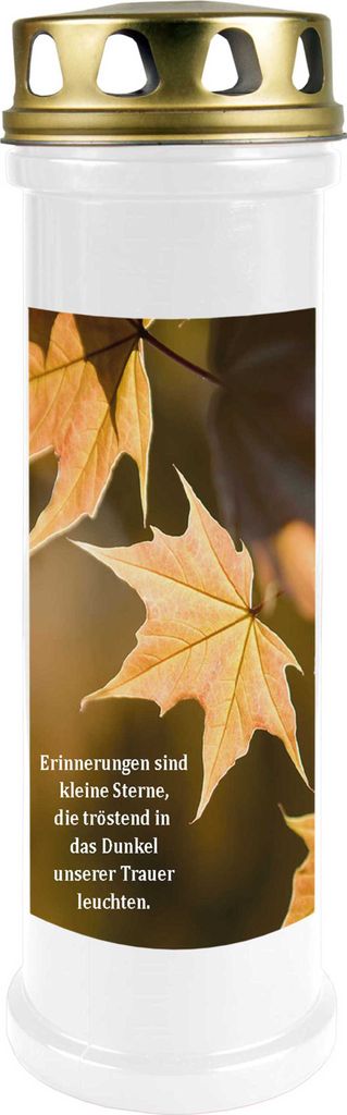 Grabkerze Weiß, Brenndauer: 100 Stunden ( 4 Tage ), Motiv: Ahorn