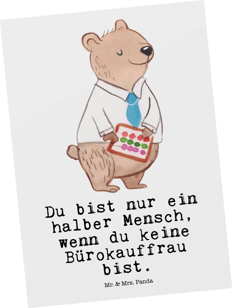 Mr. & Mrs. Panda Fotokarte Bürokauffrau Herz - Weiß - Geschenk, Kunstkarten, Witzig, Ausbildung, Beruf, Postkarte, Spruch, bildkarte, Kauffrau f...