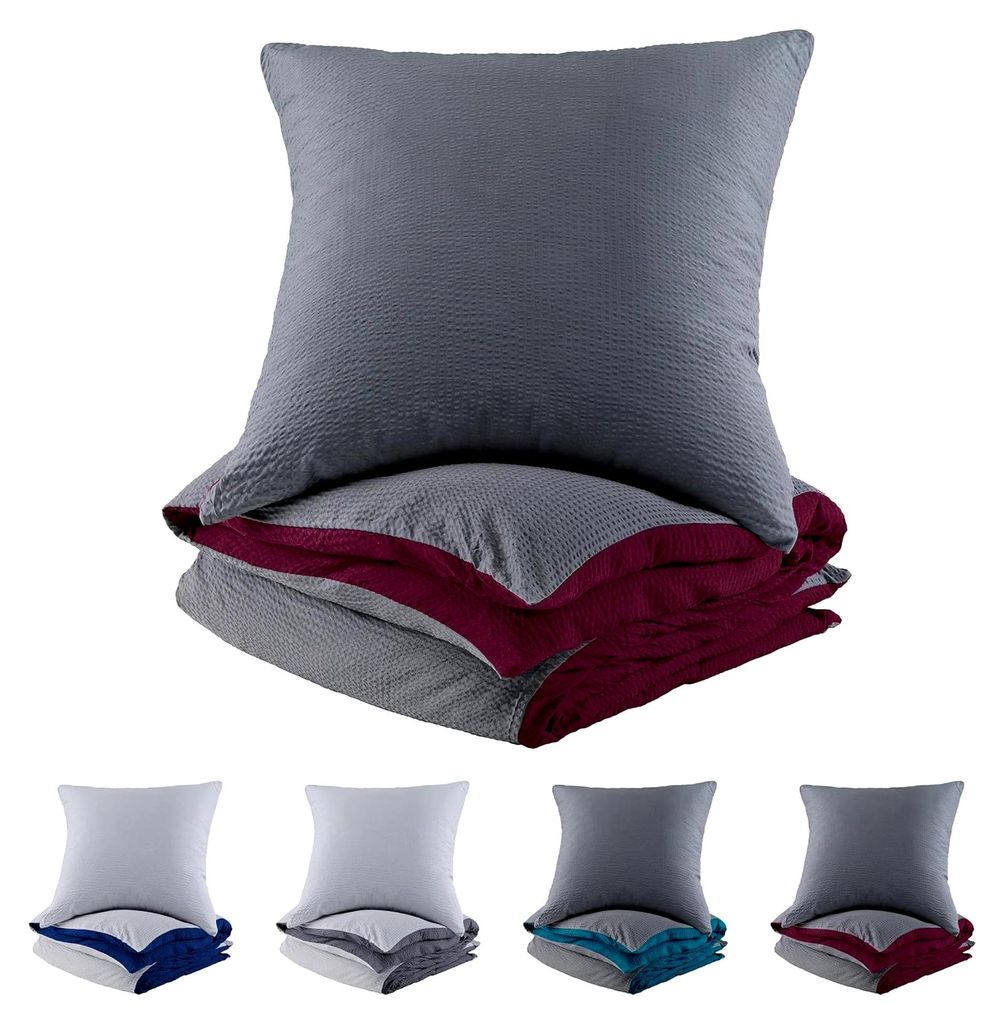 Mikrofaser Seersucker Bettwäsche und Kissenbezug Uni Wende Bettbezug für Bettdecke und Kissen | 135x200 + 80x80 | 100% Mikrofaser Polyester | Bor...