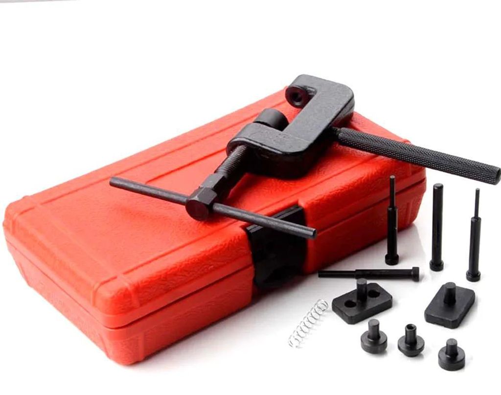 Motorrad & Fahrrad Kettenwerkzeug-Set - Kettentrenner und Nietgerät - 13-teilig - Für Steuerkette - 1 Set - Schwarz