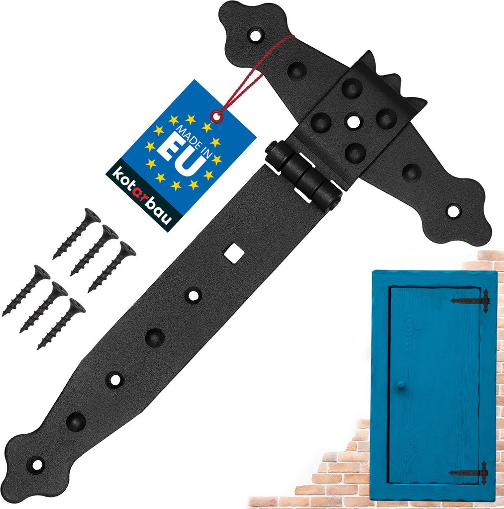 KOTARBAU Kreuzgehänge 200 mm Ladenband Scharnier Band Platte Torbeschlag Baubeschlag Holzverbindung Werfgehänge T-Band T-Scharnier Pulverbeschi...