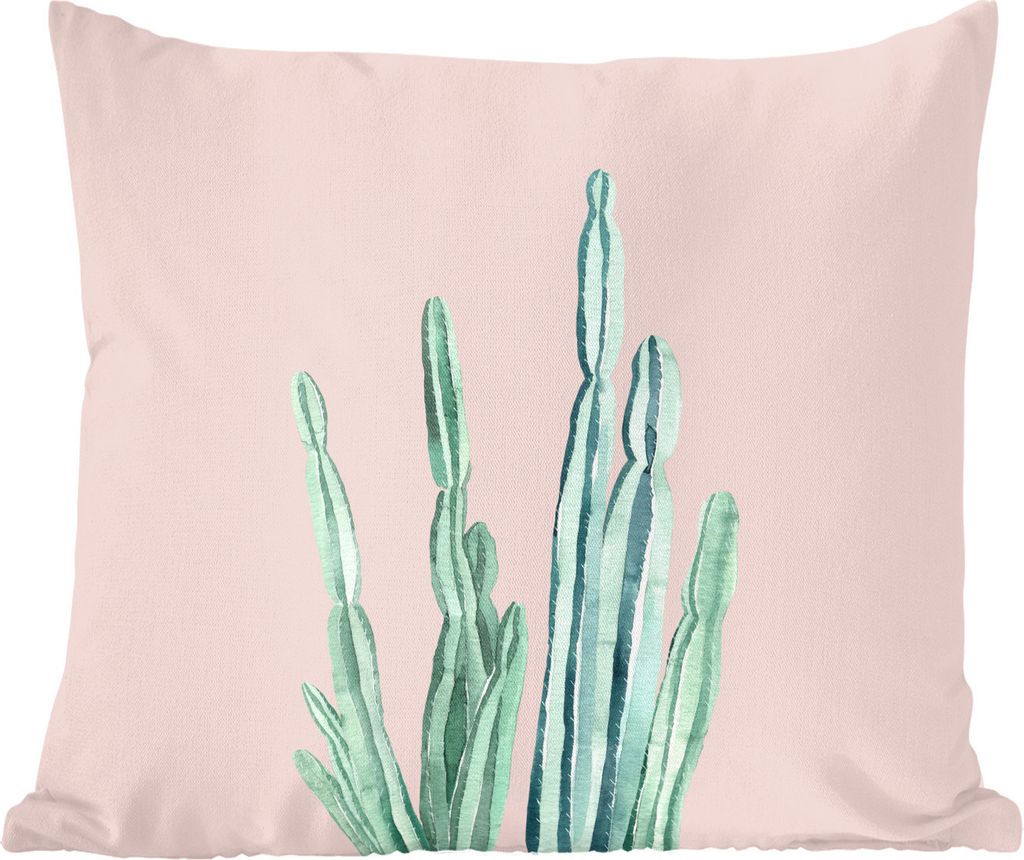 MuchoWow Zierkissen Sofakissen Wohnzimmer Dekokissen 60x60 cm Kaktus - Sukkulenten - Rosa - Sitzfläche - Foto Polster