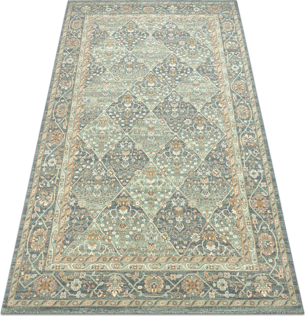 Tapis laine antidérapant SOHO OSTA géométrique vert bleu 67x130 cm