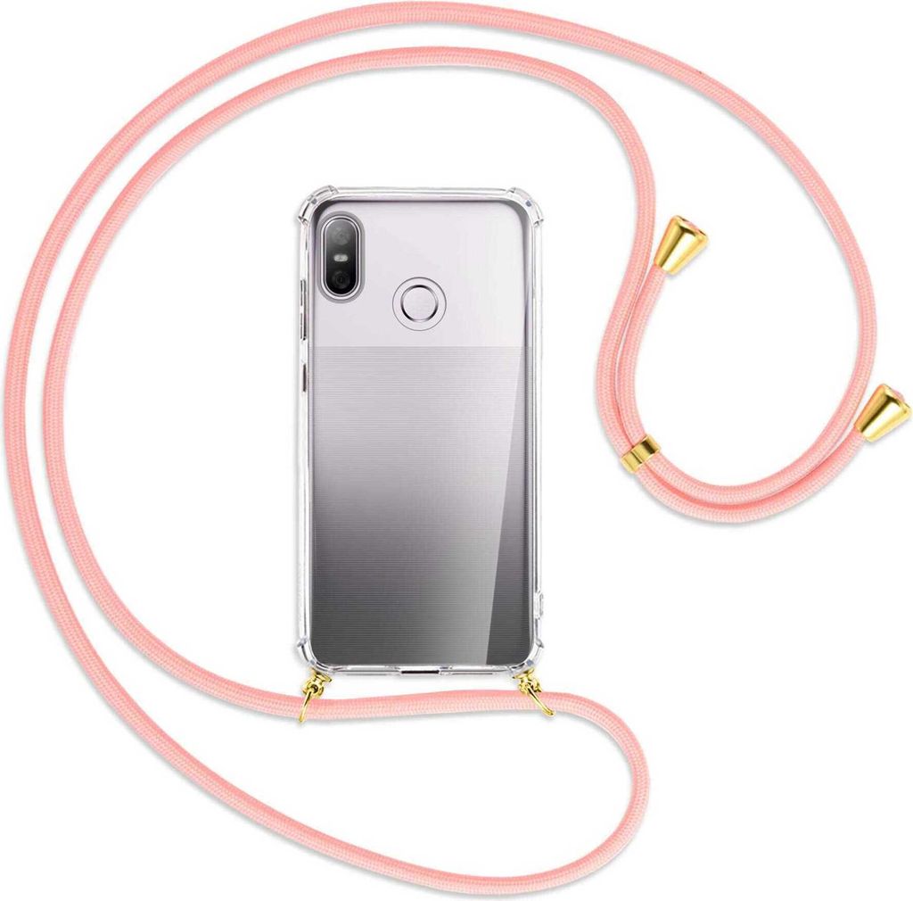 Handykette Backcover-Schutzhülle mit Band (Metall goldfarben) für HTC U12 life - rosa