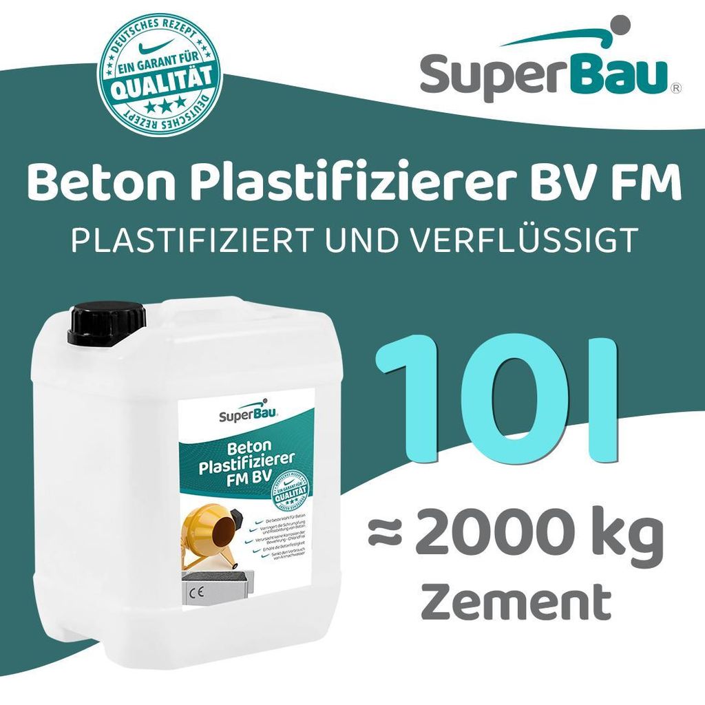 SuperBau BETON Zusatzmittel 10 L Plastifizierer Betonverflüssiger Fließmittel Zusatzstoff