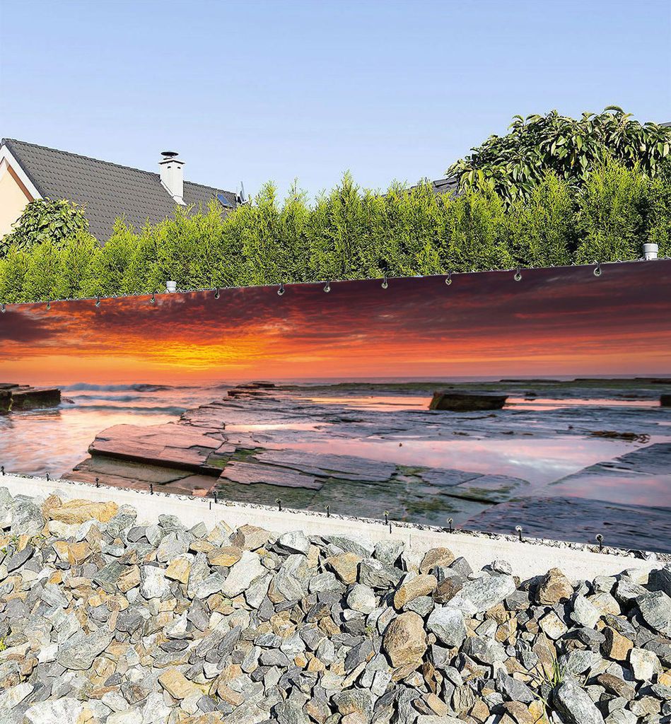 Zaunbanner Sonnenuntergang Bucht Meer Sichtschutz Garten Zaun