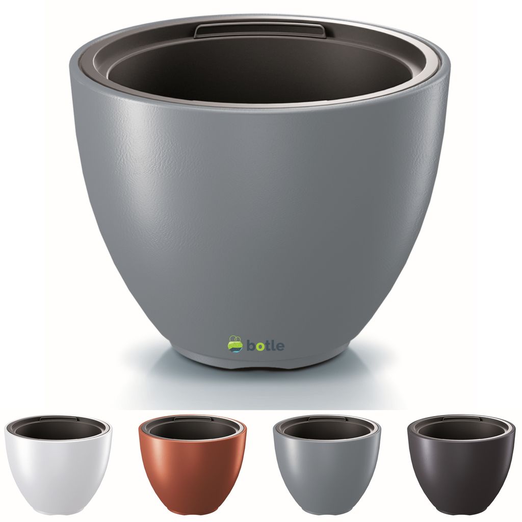 Blumentopf Massive Rund Form Modern Stil Matt 30 x 23cm mit Einsatz 8L hellgrau
