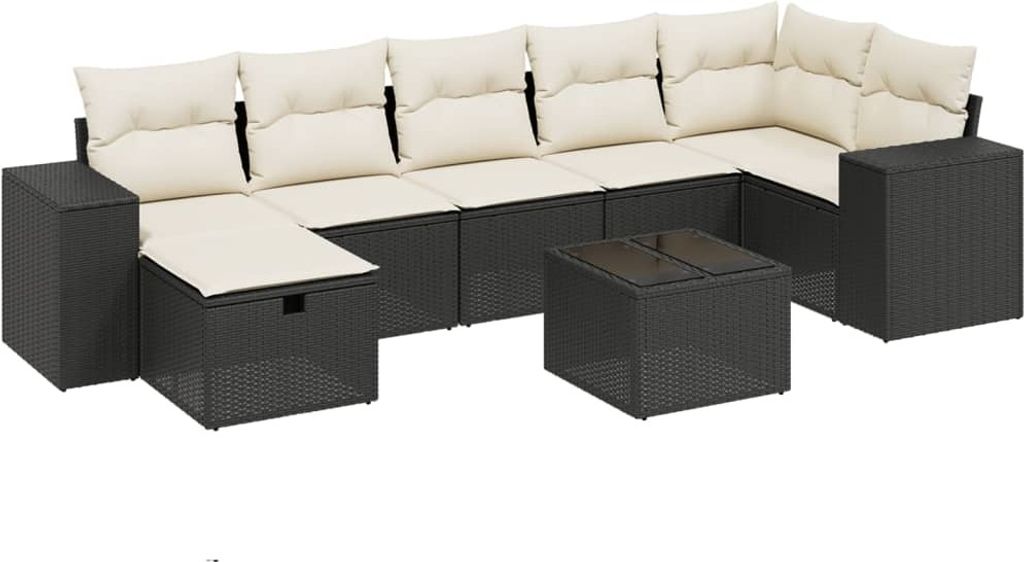 vidaXL 8-tlg. Garten-Sofagarnitur mit Kissen Schwarz Poly Rattan