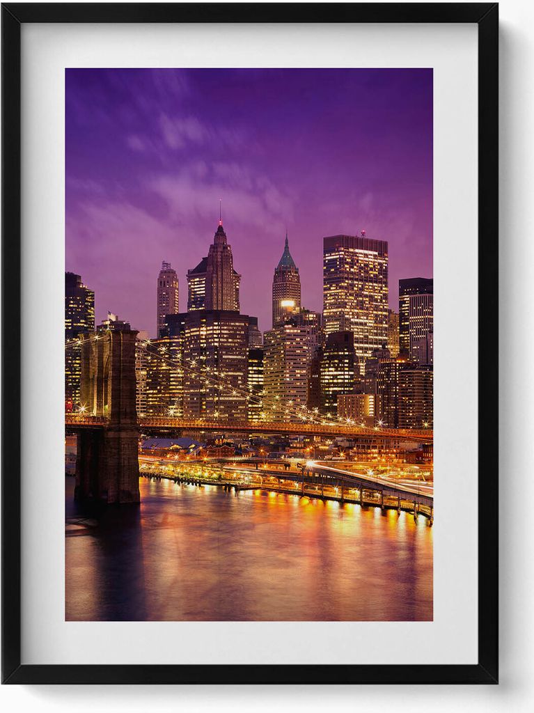 Lichter der Stadt am Abend– Wandbild mit Rahmen – Gerahmtes Bild – Wanddekoration – 50x70 cm – Schwarz Rahmen