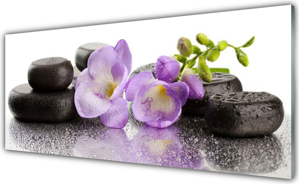 Küchenrückwand aus Glas 125x50cm Spritzschutz Blumen Steine Kunst