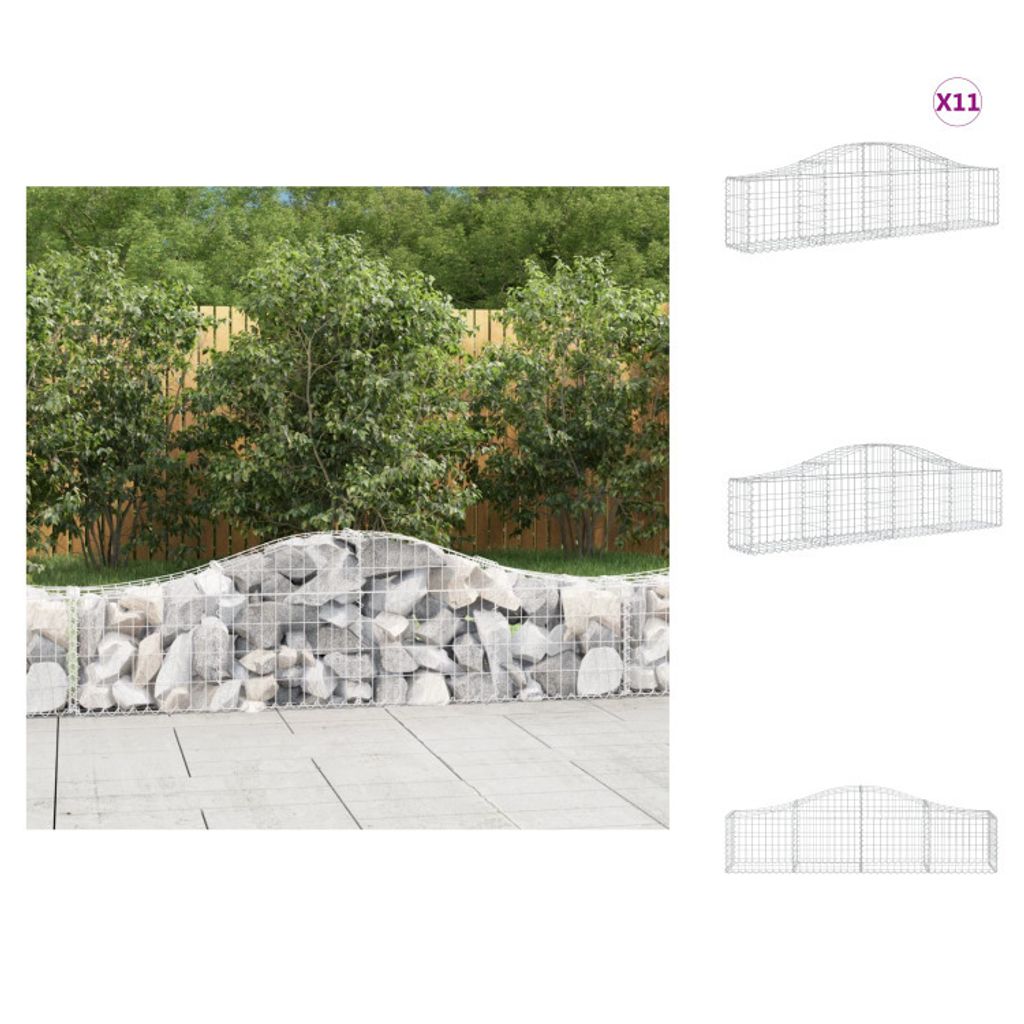 vidaXL Gabionen mit Hochbogen 11 Stk. 200x30x40/60 cm Verzinktes Eisen - Blumentöpfe & Pflanzgefäße