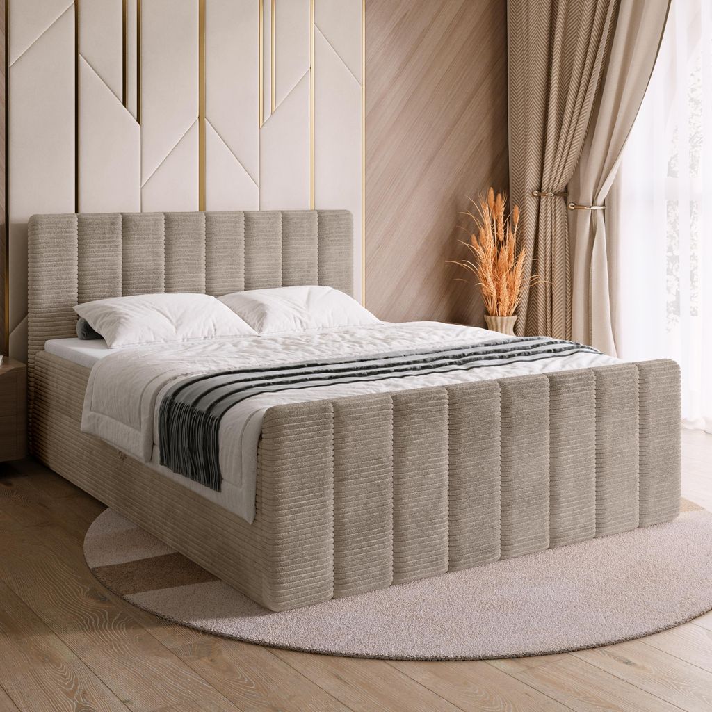 BroMARKT Boxspringbett DENVER DUO mit 2 Bettkasten, Bonell-matratze, Polsterbett, Bett (Beige, Poso 02, 180x200 cm)