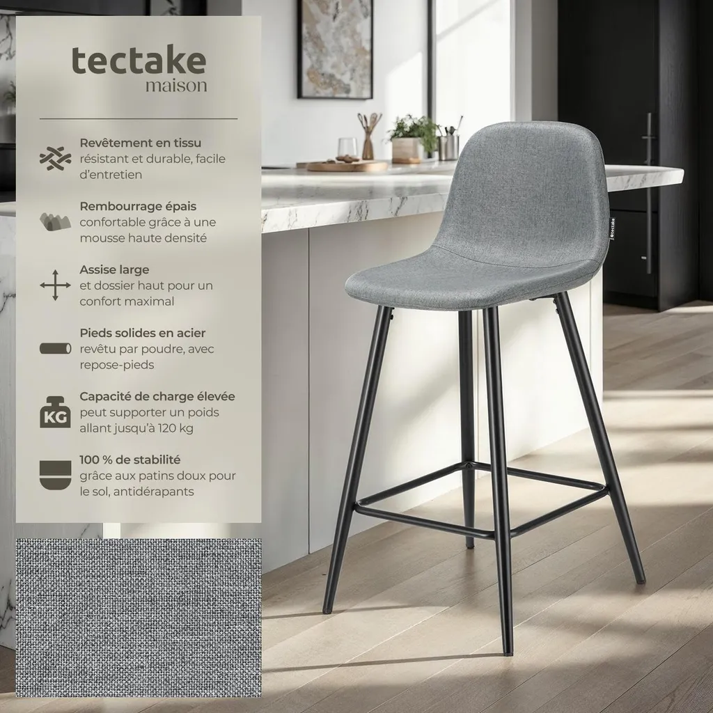 Tabouret de bar WILLOW stable et confortable pour dos sensible - Lot de 4 - 2