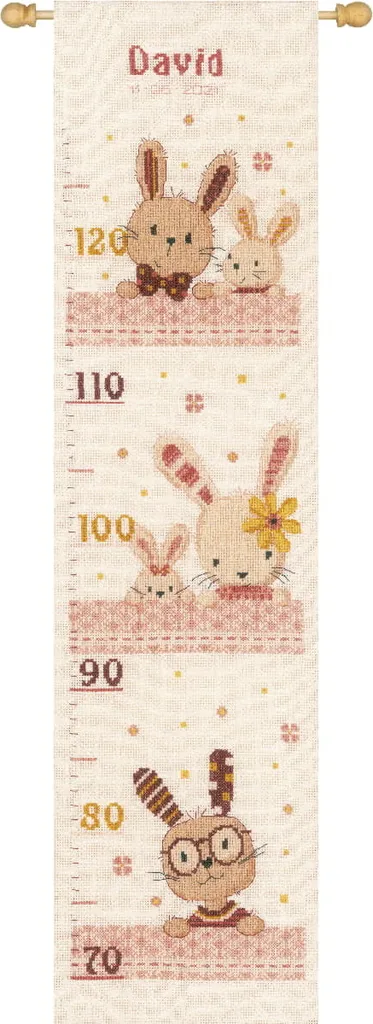 Kit Broderie Toise Lapin d'Amour 18x70cm : Suivre la Taille de Bébé