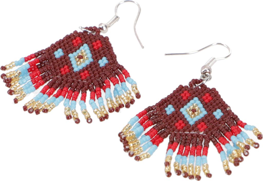 Indigener Schmuck, Boho Ohrringe, Ethno Perlenohrringe - Modell 9, Rot, Glasperlen, 7*3 cm, Ohrringe + Ohrstecker Modeschmuck
