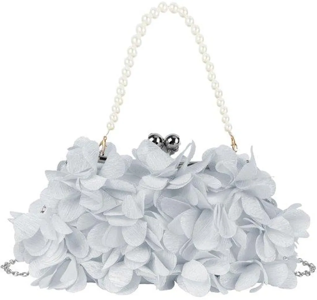 Pochette de mariage en soie blanche avec poignée perlée romantique