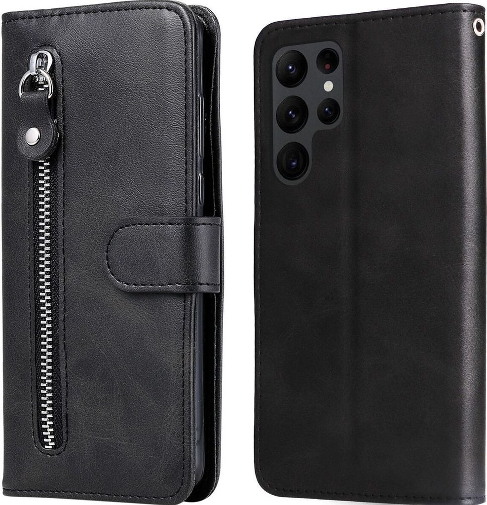 Mobigear Zipper Samsung Galaxy S23 Ultra Hülle Klapphülle Geldbörse - Schwarz