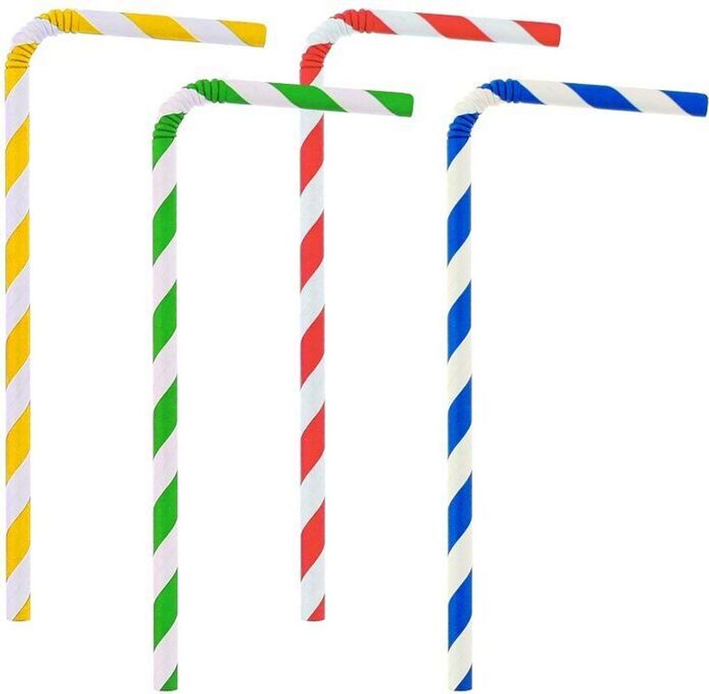 100 bunte flexible Papier Strohhalme Trinkhalme gestreift