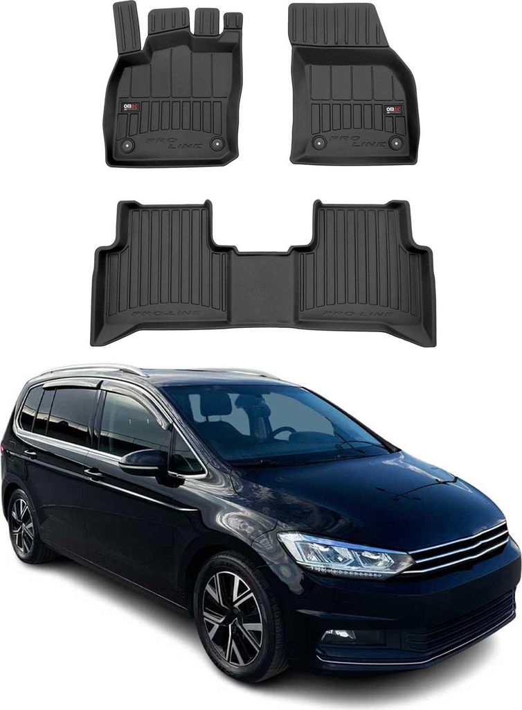 Fußmatten Gummimatten für VW Touran II 2015-2025 OMAC Premium 3D Schwarz TPE 3x